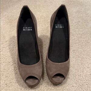 Stuart Weitzman Taupe Peep Toe Heels